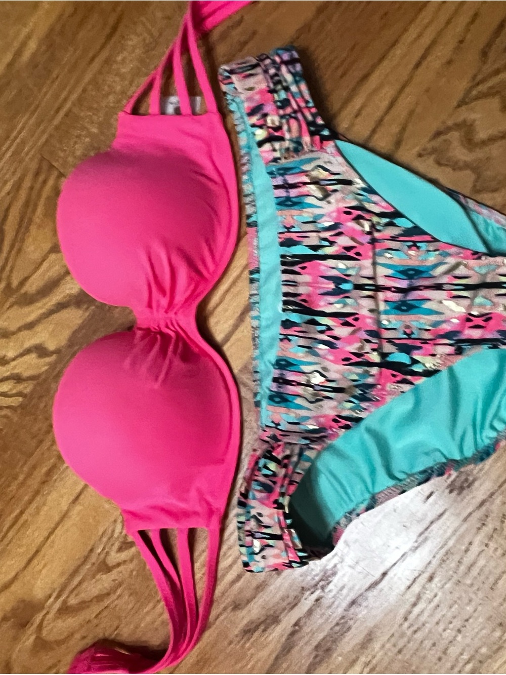 Women’s Pink & Aqua Two-Piece Swim Set - Patterned Bikini
